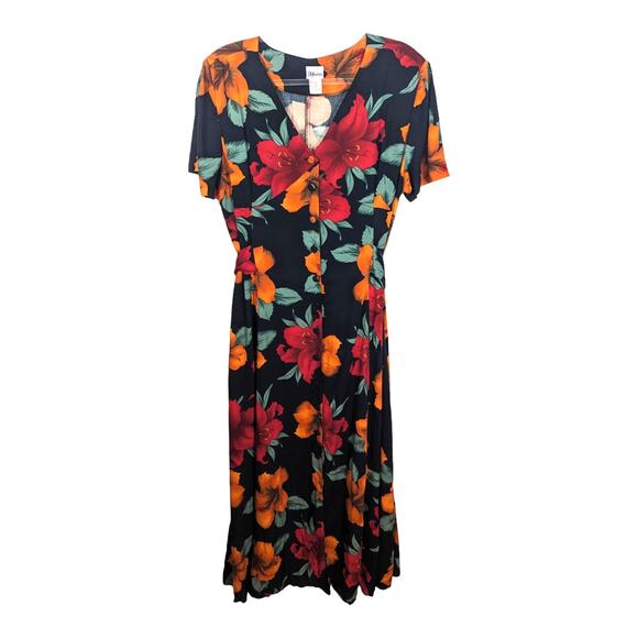 Vintage Dresses & Skirts - Vintage 90's Styleworks Short Sleeve Maxi Dress Cottage Floral Print Rayon